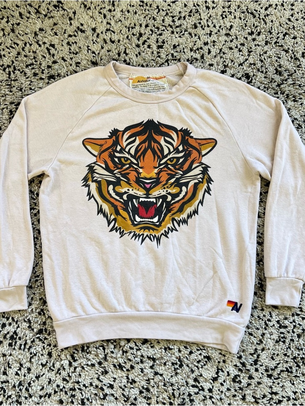Aviator Nation Tiger Sweatshirt Light Beige Cream Lightweight Crewneck Medium - Picture 2 of 14